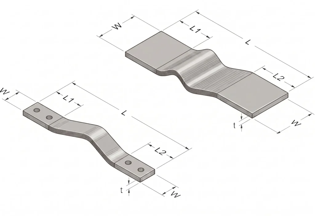 Press welded connectors, copper foils connectors, copper foils flexible connectors